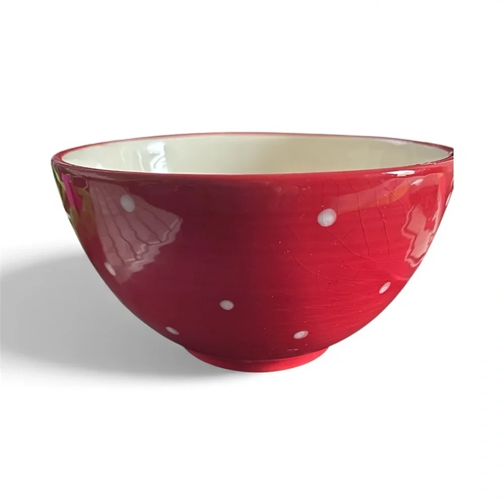 Christmas Peppermint Swirl Stripe Polka Dot Ceramic Red and White Nesting Bowls
